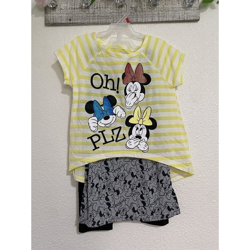 Disney Minnie Mouse Girls 3 Piece Outfit Top & Leggings Short Sleeves Size 6
